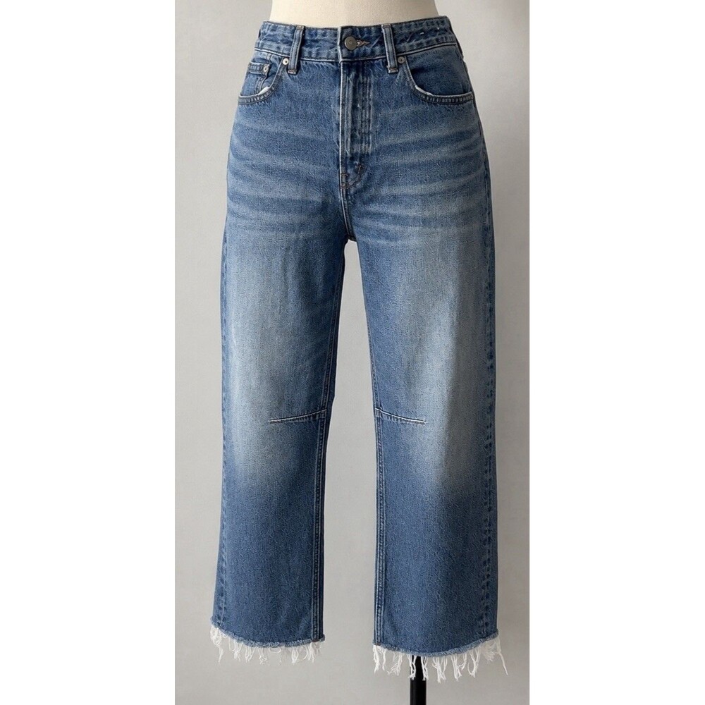 Madewell The Darted Barrel Leg Jeans 29 High Rise Crop Raw Hem 100% Cotton
